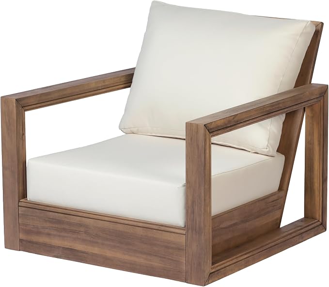 Christopher Knight Home 3-Piece Patio Swivel Chair Set with Side Table, Acacia Wood Outdoor Swivel Rocking Chairs with Cushions, Deep Seating Patio Chair & End Table for Porch Deck Garden, Brown+Beige
