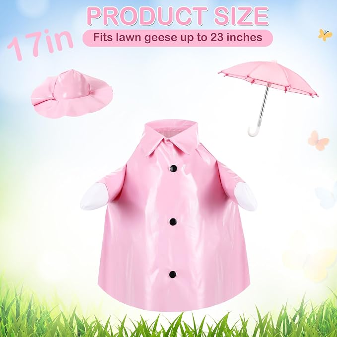 FuWeave Summer Baby Goose Outfit Raincoat and Umbrella for 17'' Lawn Porch Baby Goose Costume Plastic Raincoat Clothes for Summer Spring Outdoor Patio Yard Lawn Decoration(Pink)