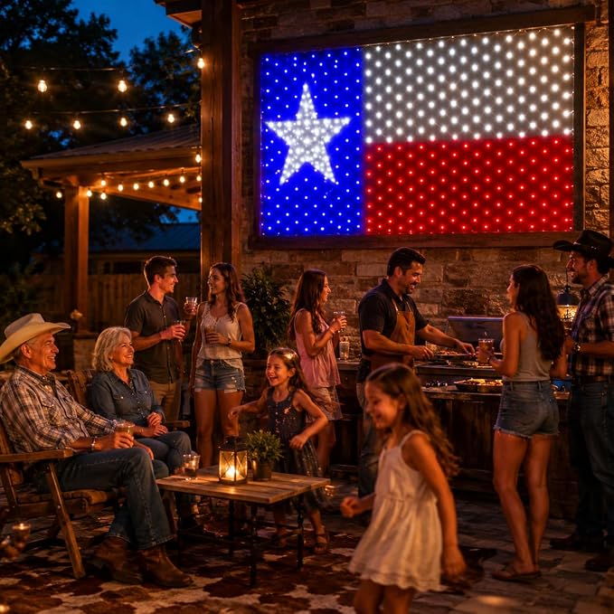 Leisure world Texas Flag Lights 384 Super Bright LED Lighted Texas Flags, Waterproof Net Lights Decoration for 250th Anniversary, Independence Day (July 4th), Memorial Day, Christmas & Holiday Party