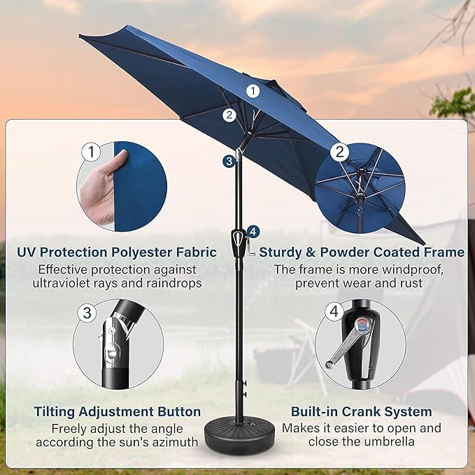 Simple Deluxe 2 Pack 9FT Outdoor Patio Umbrella Table Market Umbrella with Push Button Tilt and Crank, 8 Sturdy Ribs, UV Protection Waterproof for Garden, Lawn, Deck, Backyard, Pool, Blue