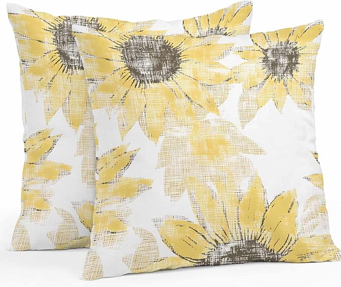 Vandarllin Outdoor Throw Pillows Covers 20x20 inch Set of 2 Waterproof Yellow Sunflower Decorative Zippered Cushion Covers for Patio Furniture, Flower Field Lumbar Pillowcases
