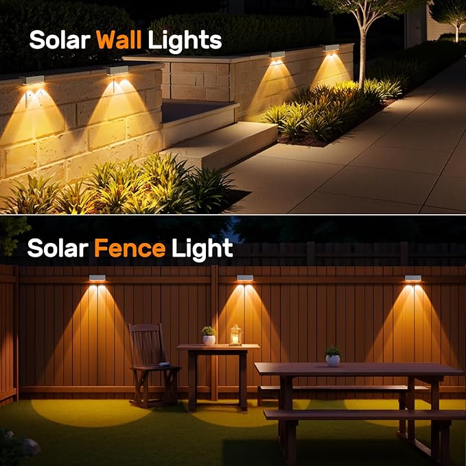 NIORSUN Solar Fence Lights,12 Pack Deck Light,Led Outdoor Lamp 3000K/6000K + RGB Wall Lights,IP45 Waterproof Solar Powered Light for Backyard/Pool/Railing/Patio/Porch/Step (White)