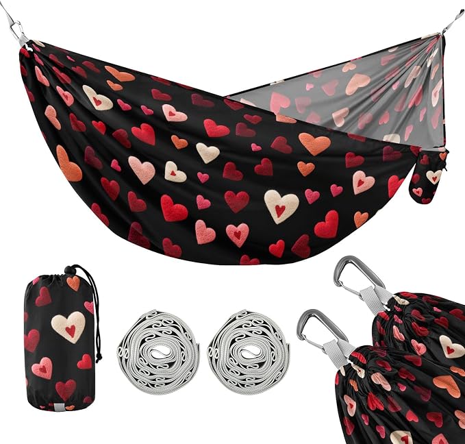 Camping Hammock Outdoor Hammocks for Outside Embroidery Hearts Beach Trees Portable Lightweight with Pockets Tree Straps Indoor