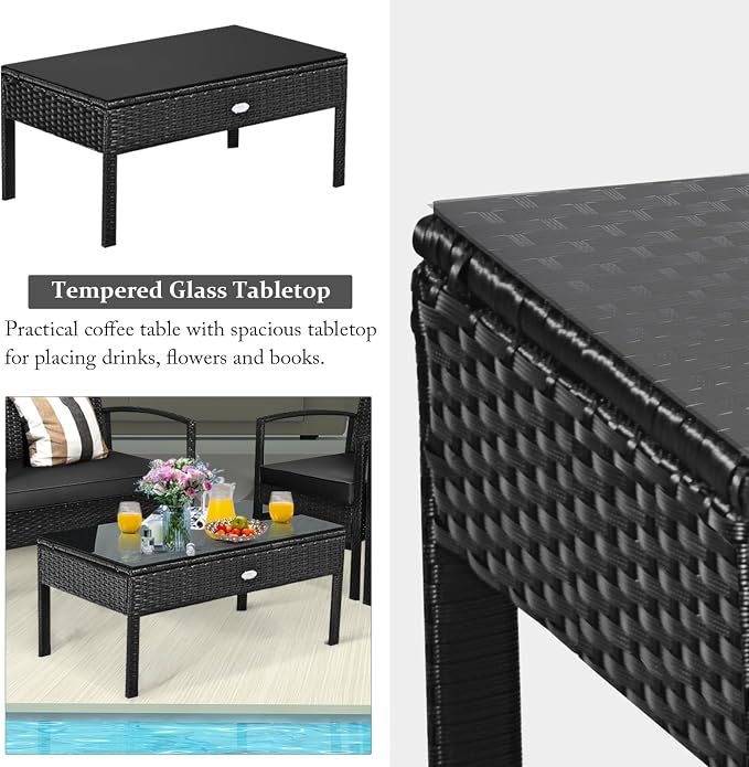 HAPPYGRILL 8-Piece Patio Conversation Set Outdoor Rattan Wicker Sofa & Coffee Table Furniture Set for Patio Garden Poolside
