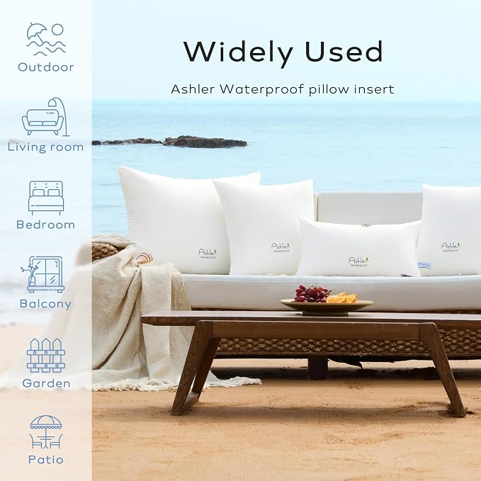 Ashler Outdoor Pillow Inserts 26x26 Pack of 2, Waterproof Pillows Decorative for Couch, Hypoallergenic Pillow Square Lumbar Pillow Form for Bedding Couch,White
