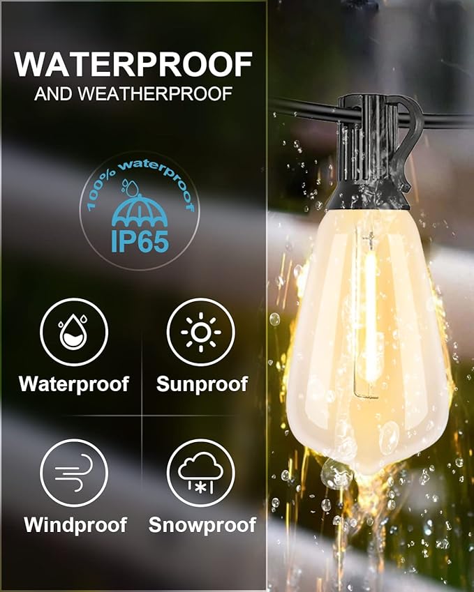 Lightdot 500FT Outdoor String Lights, LED Bistro String Lights with Shatterproof ST38 Vintage Bulbs, 2200K Dimmable, Waterproof Hanging Lights for Porch, Deck, Garden, Backyard, Balcony - ETL Listed