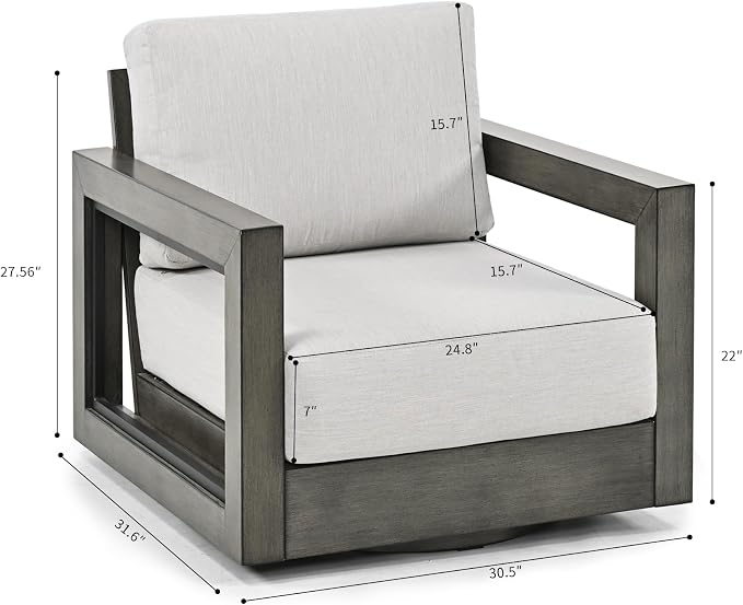 HAPPATIO Extra Large Size Patio Swivel Sofa Chairs Set of 2, Aluminum Modern 360° Swivel Chairs with Thicken Cushions & Widen Armrest, All-Weather Powder-Coated Frame for Porch Balcony Garden (Grey)