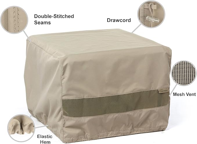 Covermates Elite Square Ottoman Cover – Heavy-Duty 300D Polyester, Water-Resistant, Mesh Vent, Drawcord & Buckle Straps, Outdoor Patio Seating & Accent Table Protection, 50W x 50D x 20H, Khaki