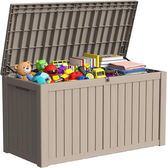 150 Gallon Outdoor Storage Box Resin Deck Box All Weather Waterproof Large Lockable Storage Container Deck Box for Patio Furniture, Garden Tools, Lockable, Black