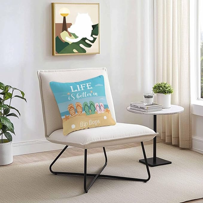 Outdoor Waterproof Pillow Covers for Patio Furniture Summer Beach Decorative Throw Pillow Cover Life Is Better in Flip Flops Pillowcases Set of 2 Cushion Case for Sofa Couch Chair Home Decor 18x18inch