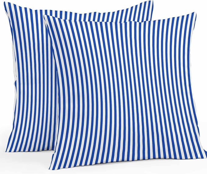 Throw Pillow Covers 24x24 Inch Set of 2, Navy Blue Stripe Waterproof Outdoor Cushion Covers, Modern White Vertical Striped Geometric Decorative Pillowcases for Couch, Sofa, Bed, Garden, Patio
