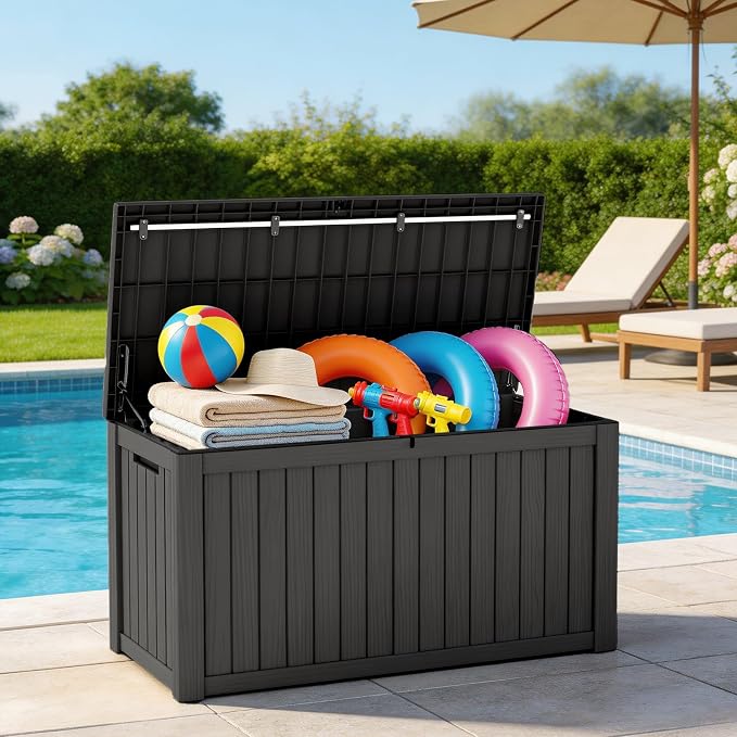 LubanNese Outdoor Storage Box, Waterproof Deck Box, Outdoor Patio Storage Bin, Weatherproof (Black, 180 Gallon)