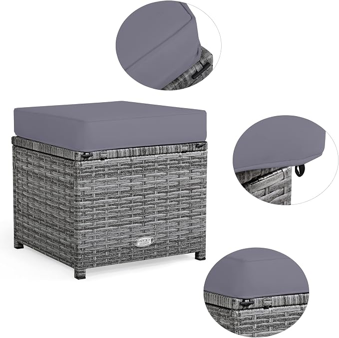 Tangkula 7 Pieces Patio Furniture Set, Outdoor Sectional Rattan Sofa Set with Cushions, All Weather Wicker Conversation Couch Set w/Dining Table & Ottomans for Backyard Garden Poolside (Grey)