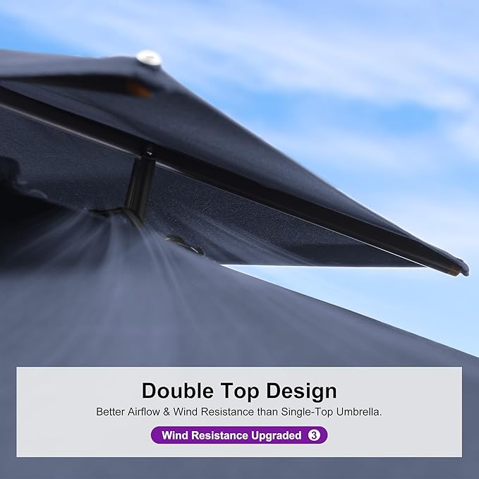 PURPLE LEAF 10' x 13' Cantilever Patio Umbrella Outdoor Umbrella with 330lbs Base Large Rectangular Windproof Offset Umbrella for Pool Deck Garden, Ocean Slate
