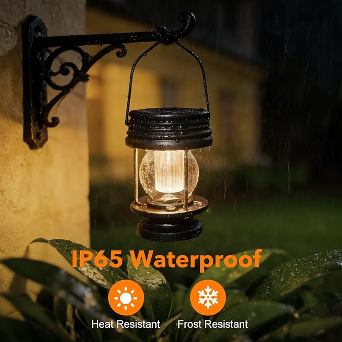 Solar Lanterns Outdoor Hanging Lights Patio Decor, Upgraded Dual Solar & USB Charging, Adjustable Light Sensor, Retro Decorative Table Lamp Waterproof, Indoor Outdoor Garden Patio Yard Decoration