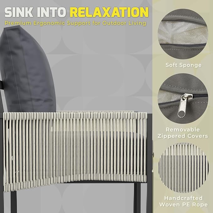AECOJOY Aluminum Patio Furniture Set 5 Seats Outdoor Sectional Sofa Couch with Coffee Central Table Patio Conversation Sets for Porch Deck, Dark Grey