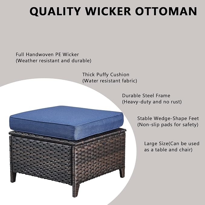 Rilyson 6 Piece Outdoor Patio Furniture Set - Rattan Wicker Patio Conversation Sets with 2 Swivel Rocker Chairs,2 Ottomans,1 Sofa and 1 Coffee Table for Outside Porch Deck Backyard(Brown/Blue)
