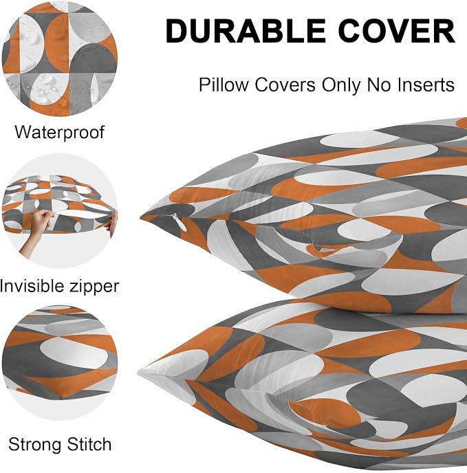 Vandarllin Outdoor Throw Pillows Covers 20x20 inch Set of 2 Waterproof Mid Century Geometric Decorative Zippered Cushion Covers for Patio Furniture, Abstract Modern Orange Lumbar Pillowcases