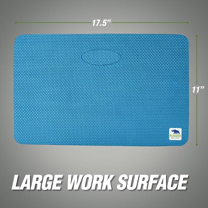 RUGGED RHINO Heavy Duty Kneeling Pad for Work, Shock Absorbent Thick Knee Pads, Holds Up to 300 lbs, Protect Knees from Hard Concrete Surfaces For Mechanics, Yard Gardening, Home Gym, Bright Blue