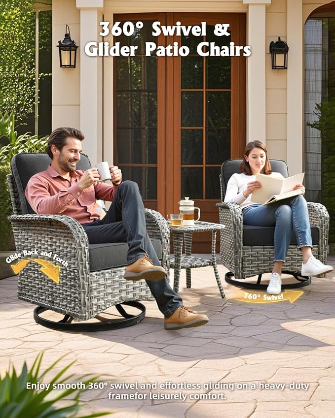 Outdoor Sectional Patio Furniture Set with Rocker Chairs,7 Pieces Wicker Conversation Sets L Shaped Couch,Extra Deep Out Door Sofa Outside Furniture,Black