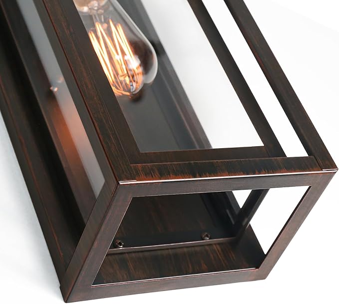 15" Large Outdoor Light Fixture Wall Mount, Distressed Brown Outdoor Sconce Lights, Modern Waterproof Exterior Porch Lights with Clear Glass Shade for Front Door, Garage, 1 Pack