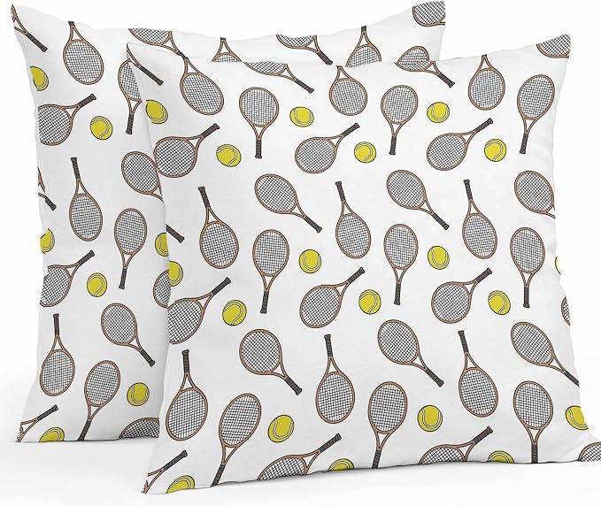 Tennis Sport Outdoor Pillow Covers 24x24 Inch Throw Pillow Covers Set of 2 Waterproof Decorative Pillow Cases Cartoon Classic Tennis Pattern Cushion Covers for Patio Furniture Garden Couch Sofa