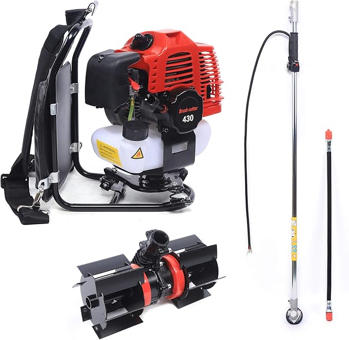 3-in-1 Gas Powered Weed Wacker, 1.7HP 43CC Backpack Grass Trimmer with Spring Shock Absorbers, 2-Stroke Backpack Lawn Edge Cutter for Farmland Weeding, Harvesting, Clearing