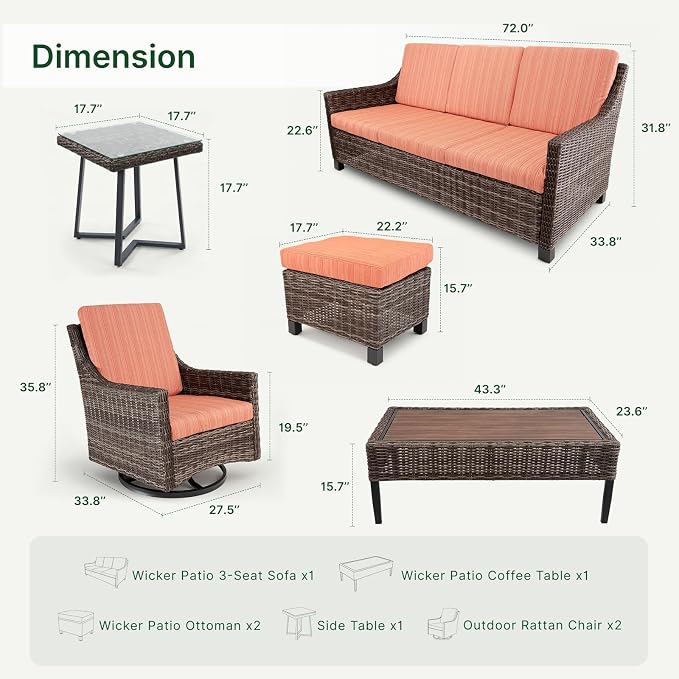 Wicker Patio Conversation Set, Outdoor Patio Furniture Set with Deep Seating, Wide Armrests & Thick Cushions, All-Weather Outdoor Furniture Set for Patio, Porch, Deck & Backyard