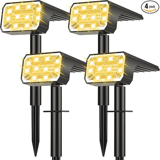 Solar Spot Lights Outdoor, 4 Pack Solar Landscape Lights with 100 LEDs Each, 4 Lighting Modes, IP65 Waterproof, 2-in-1 Adjustable Solar Spotlights for Yard Garden Pathway Driveway(Warm White)