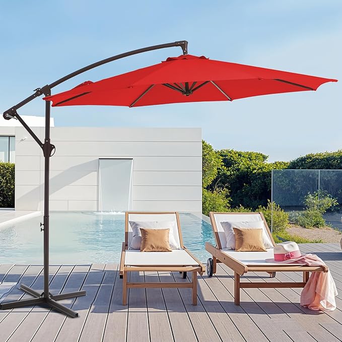 10FT Patio Umbrella, Outdoor Offset Cantilever Umbrella with Sturdy 8 Ribs, Easy Tilt Adjustment for Backyard Pool Garden,Orange
