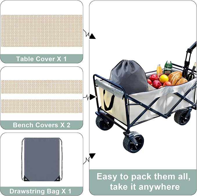 misaya Picnic Table Cover with Bench Cover, Waterproof Elastic Fitted Tablecloth for 6 Foot Tables, Rectangle Washable Polyester Tablecloths for Picnic, Camping, Outdoor (Khaki, 30" x 72")