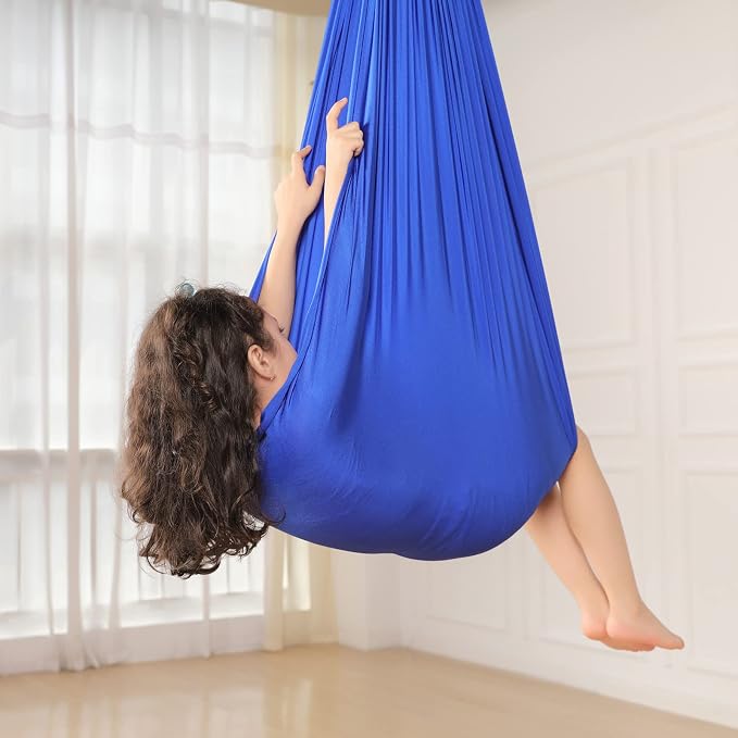 Kids Sensory Therapy Swing Hammock Children's Swing Hammock Indoor Elastic Cuddle Pod Swing for Autism Boys Girls with ADHD SPD Asperger's Sensory Integration Special Needs (Blue)