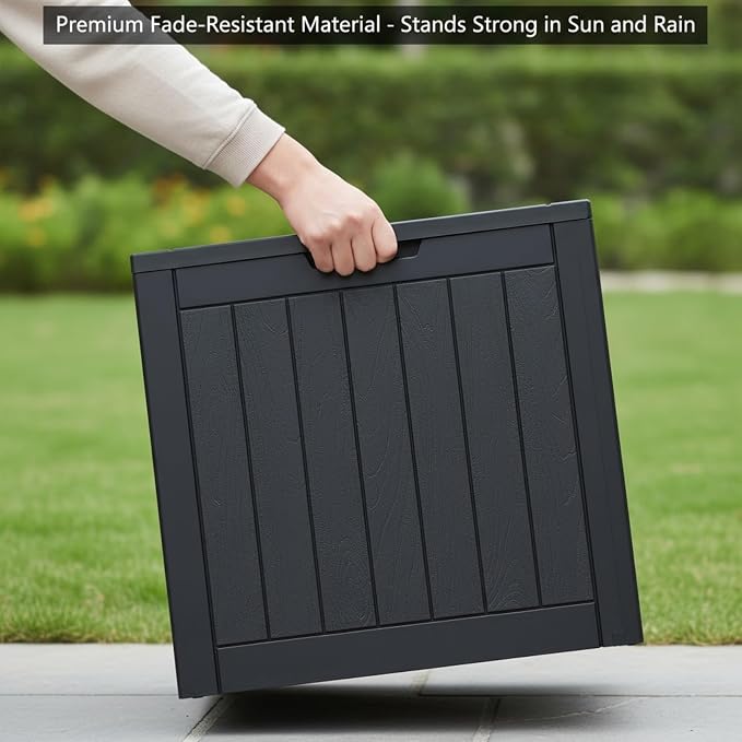 30 Gallon Resin Deck Box with Lockable Lid - Outdoor Waterproof Storage for Patio Furniture, Garden Tools, Cushions & Pool Accessories, Wood Grain Design, All-Weather Durable (Black, 1 Pack)