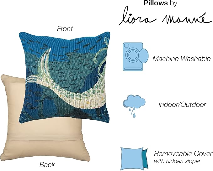 Liora Manne MARINA Indoor/Outdoor Power Loomed Easy Care Pillow - Transitional Graphic Coastal Beach Accent (Mermaids Are Real Ocean) (18" x 18")