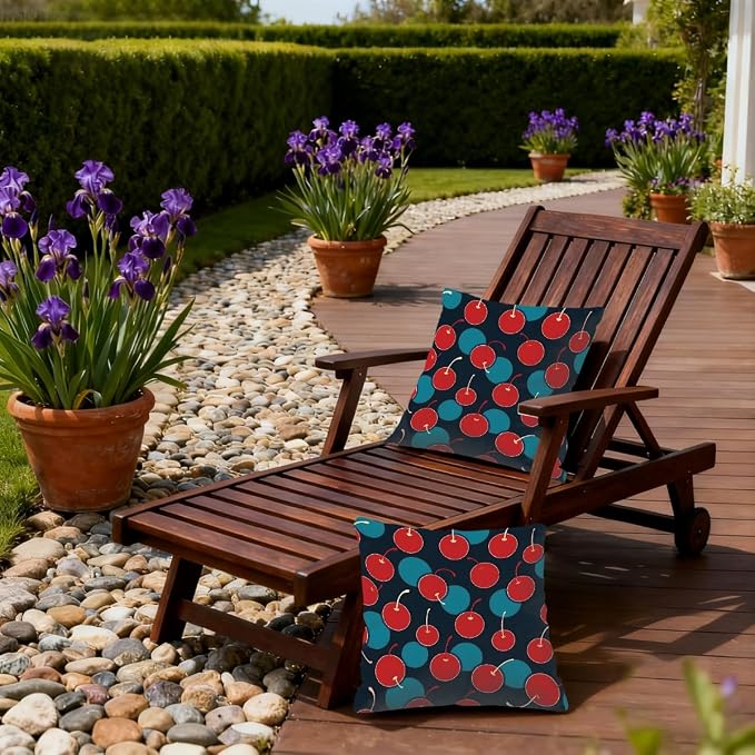 16x16 Inch Outdoor Pillow Covers Set of 2 Waterproof Throw Pillow Covers Decorative Couch Cushion Covers Red Cherry Blue Circle Square Pillowcases Protectors for Patio Garden Sofa