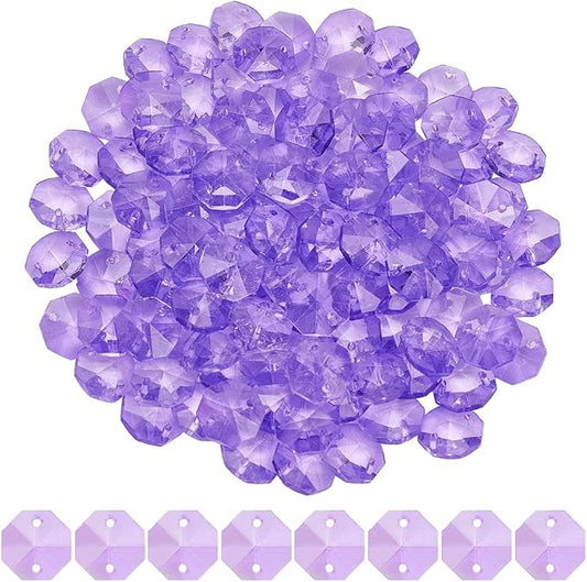 1 Box 120Pcs Glass Octagon Beads 2 Hole Crystal Prism Beads Purple 14mm Chandelier Replacement Connector Suncatcher Faceted Spacers for DIY Crafts Lamp Hanging Ornament Pendant Jewelry Adults