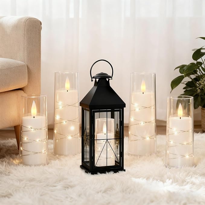Raycare Flameless Candle with Remote Timer – 5 Flickering Acrylic Battery Operated LED Pillar Candles with Embedded Star String for Christmas, Home Decor, and as a Gift(White)