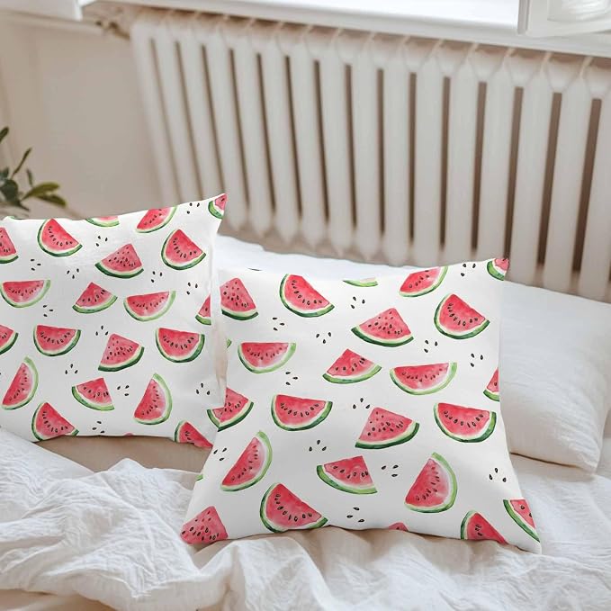 Summer Watermelon Waterproof Outdoor Pillow Covers Set of 2 Home Decor, Modern Tropical Fruit Watercolor Pillowcase Patio Pillow Covers for Couch Bench Furniture Garden 20x20in