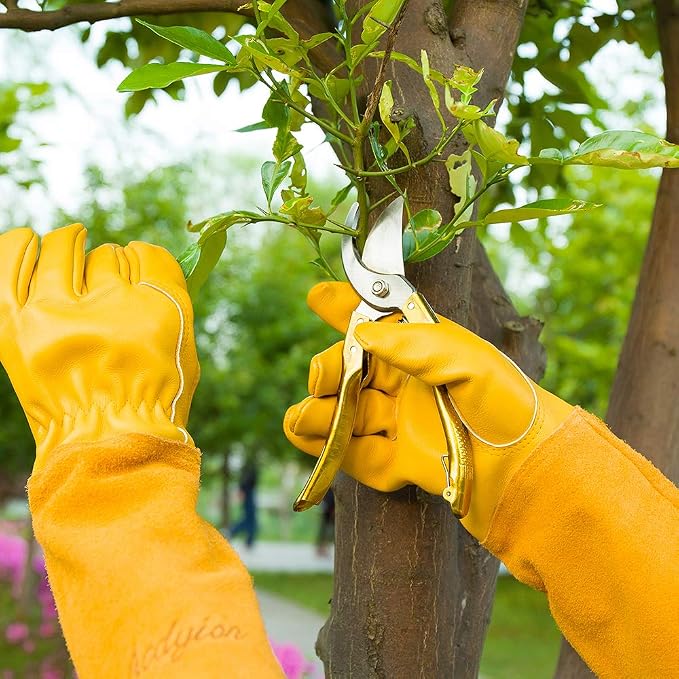 Acdyion Thorn Proof Gardening Gloves for Men & Women,yellow,XL | Long Puncture-resistant Cowhide Leather Gauntlets for Rose Pruning, Cacti, and Yard Work