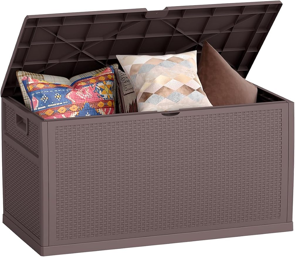 ZYJOYY 100 Gallon Waterproof Large Resin Deck Box, Indoor Outdoor Storage Box Lockabe, Outdoor Organization & Storage Deck Box with Lid for Patio Cushions, Garden Tools, UV Resistant