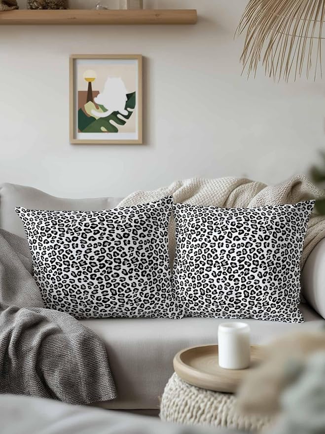 Outdoor Waterproof Throw Pillows Abstract White Black Leopard Patio Pillows,Decorative Pillow Covers with Insert,Pillow Cushion Case for Garden Couch Sofa Animal Skin Print