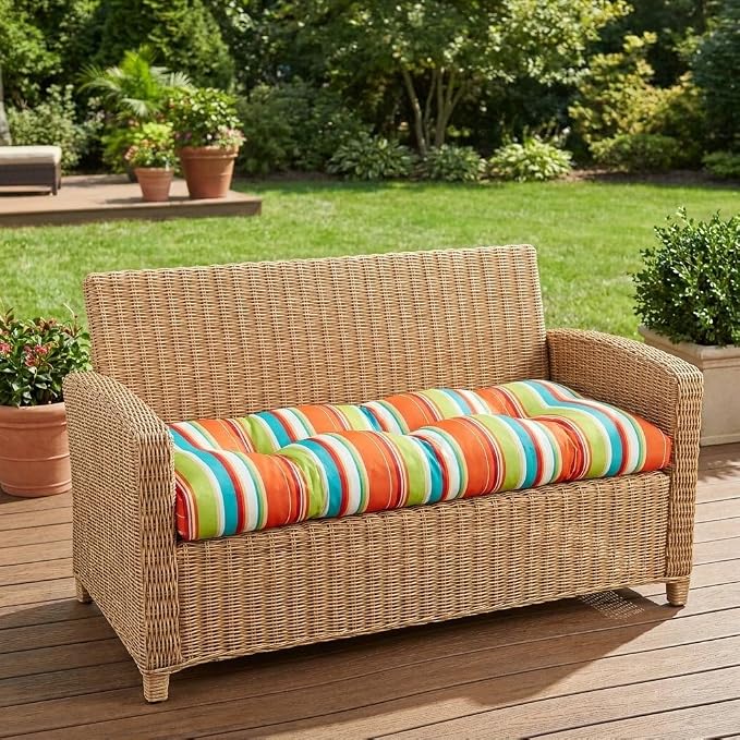 BrylaneHome Bh Performance Fabric Tufted Wicker Settee Cushion - Banana Island