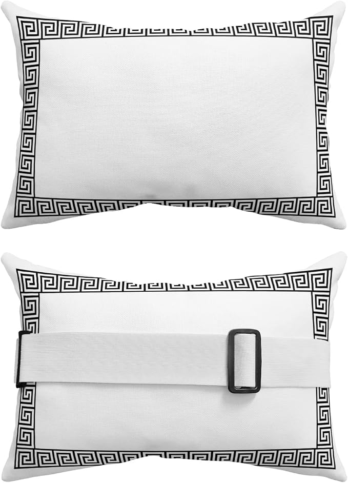Outdoor Pillows Covers with Inserts Greek Themed Traditional Meander Border Square Geometric Waterproof Pillow with Adjustable Strap Throw Pillows for Patio Furniture Lounge Chair, 12x20 Inch, 2PCS
