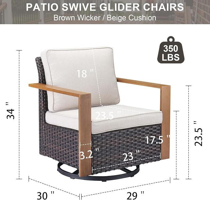Belord Outdoor Swivel Rocker Chairs Set of 2 with Metal Wide Armrests, Patio Wicker Chairs, Glider Furniture for Porch, Deck, Sunroom, Backyard