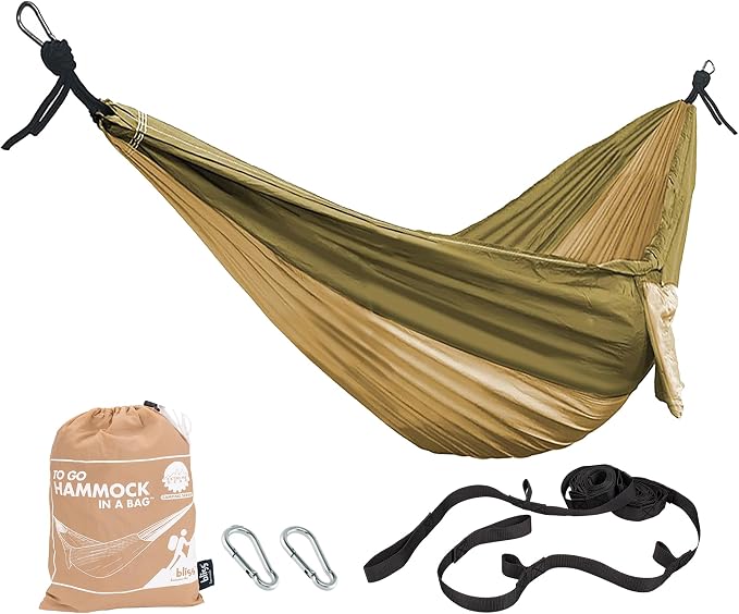 Bliss Hammocks BH-406ST-FG Hammock in a Bag w/ Carabiners + Tree Straps, 52-in. Wide, Weather Resistant, 300 Lb. Capacity (Forest Green)