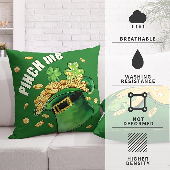 Pack of 2 St Patrick's Day Pillow Covers Polka Dots Clover Throw Pillow Covers 16x16 Lucky Hat Filled with Gold Coin Shamrock Pillow Cases Saint Patricks Day Decorations for Home