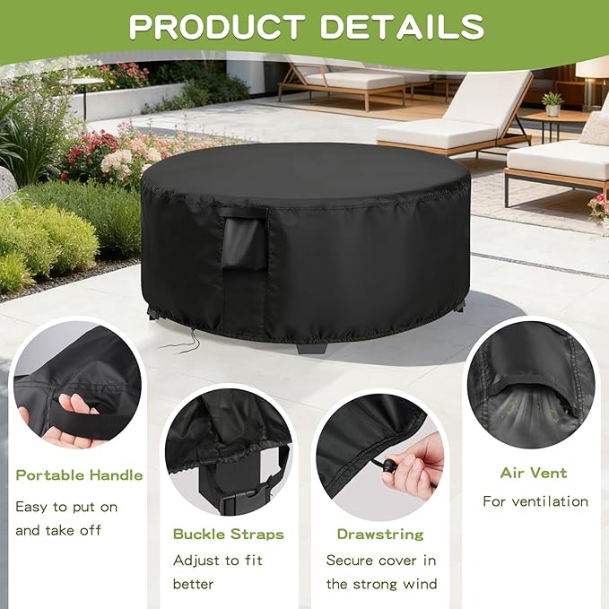 Patio Furniture Covers Round,26 Inch Outdoor Dinner Table Cover Waterproof,Round Patio Coffee Table Covers for All Weather Resistant - 26 x 18 Inch