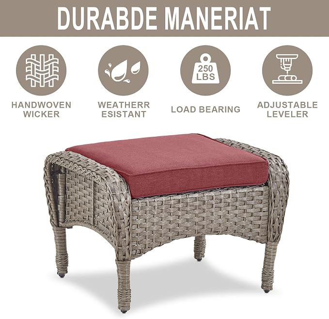 Belord Patio Furniture Set with Fire Pit Table - 8 Piece Outdoor Wicker Furniture Set with 43" 50000 BTU Propane Fire Pit and Rocking Chairs Patio Conversation Set for Deck Outside Backyard Red