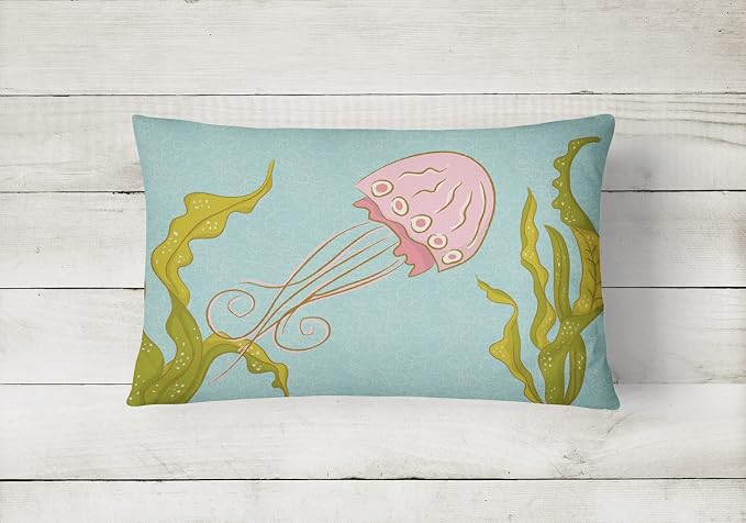 Caroline's Treasures BB8546PW1216 Jelly Fish Canvas Fabric Decorative Pillow Machine Washable, Indoor Outdoor Decorative Pillow for Couch, Bed or Patio, 12HX16W