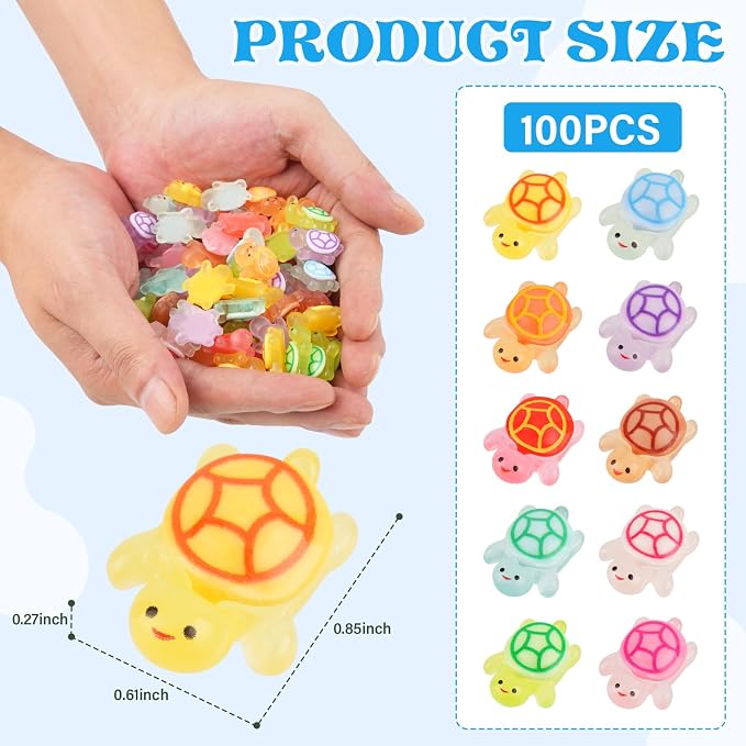 100pcs Luminous Mini Resin Turtles, Glow in the Dark Tiny Sea Turtle Animals to Hide Miniature Figures Small Plastic Ocean Animal for Fairy Garden Micro Landscaping Dollhouse Home Decor Crafts